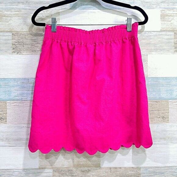 J CREW Linen Scalloped Sidewalk Skirt Pink Pull On Elastic Waist Womens 2 - Picture 2 of 5